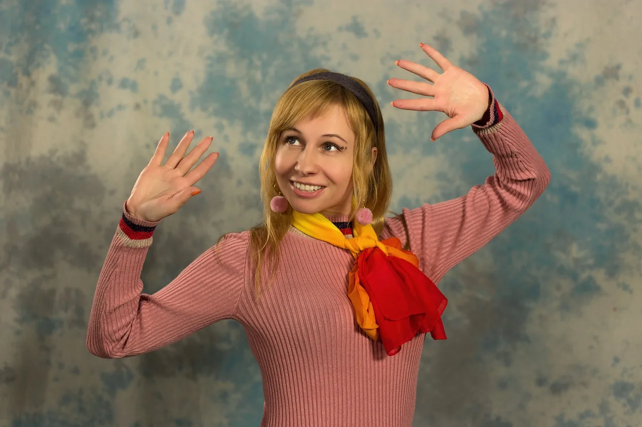 Actress making expressive gestures