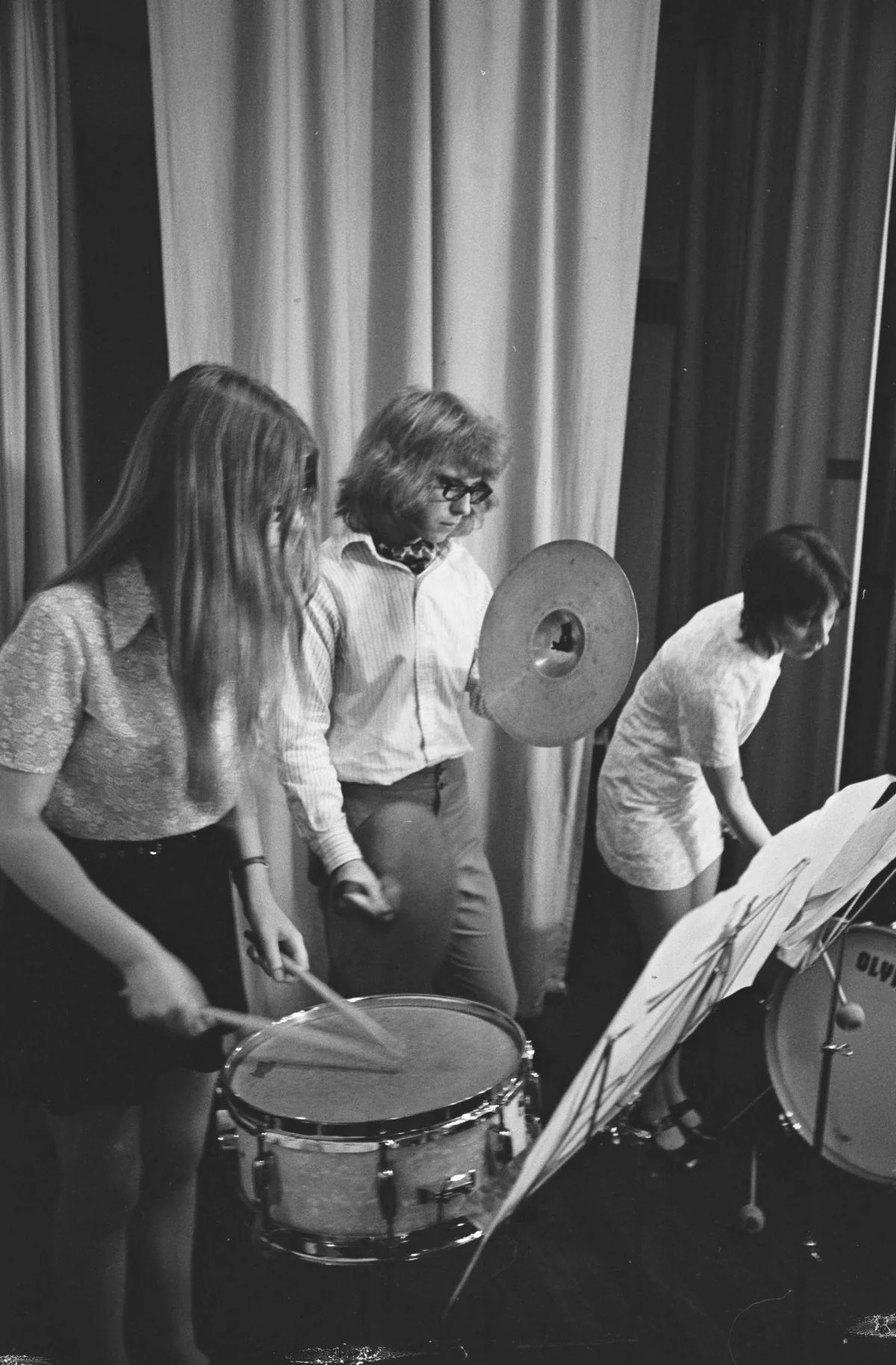Percussionists rehearsing with their scores